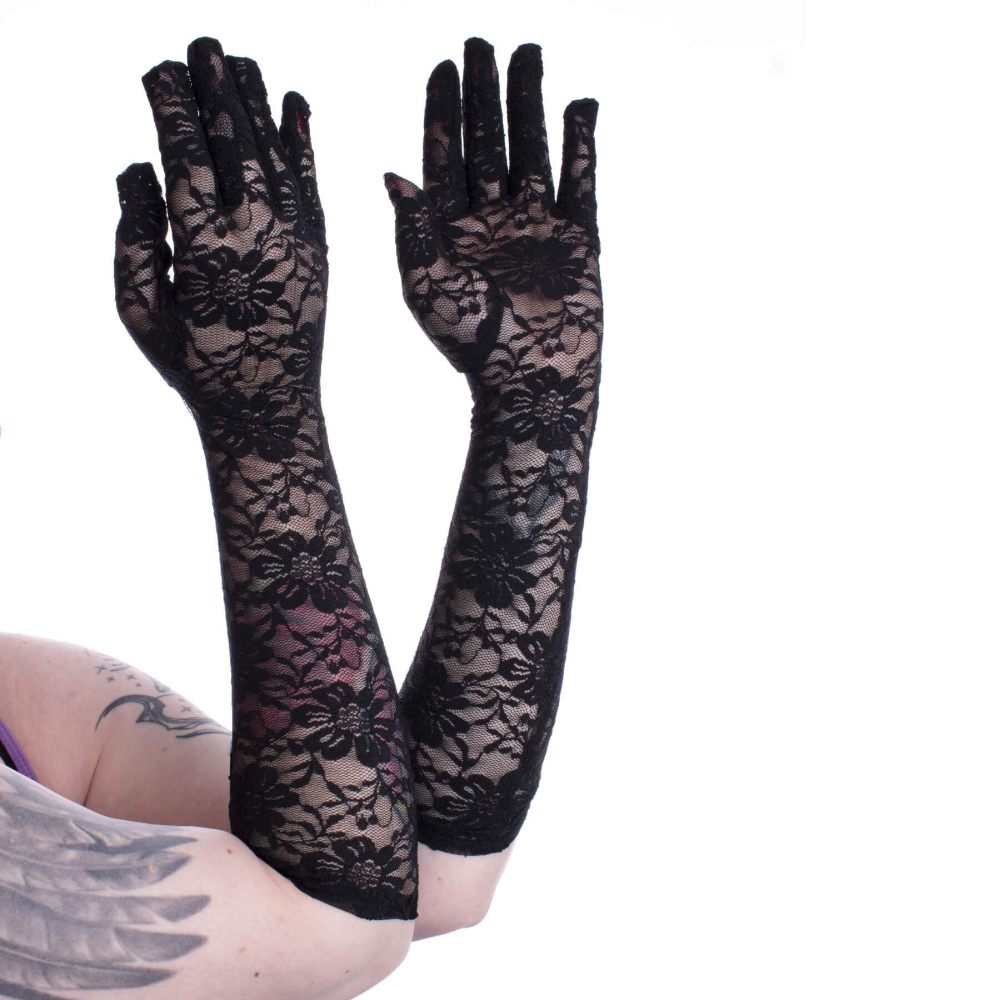 Poizen Industries - Long Lace Corset Handschoenen - Zwart